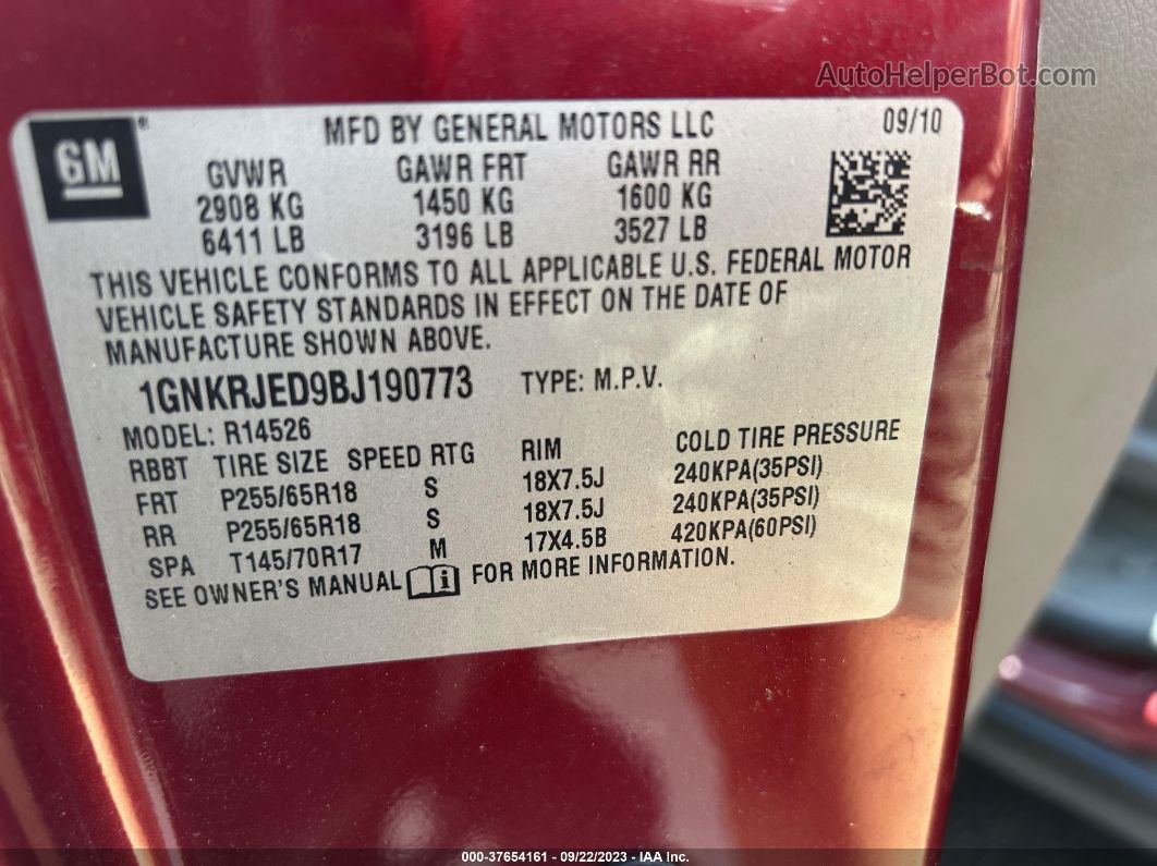 2011 Chevrolet Traverse   Red vin: 1GNKRJED9BJ190773