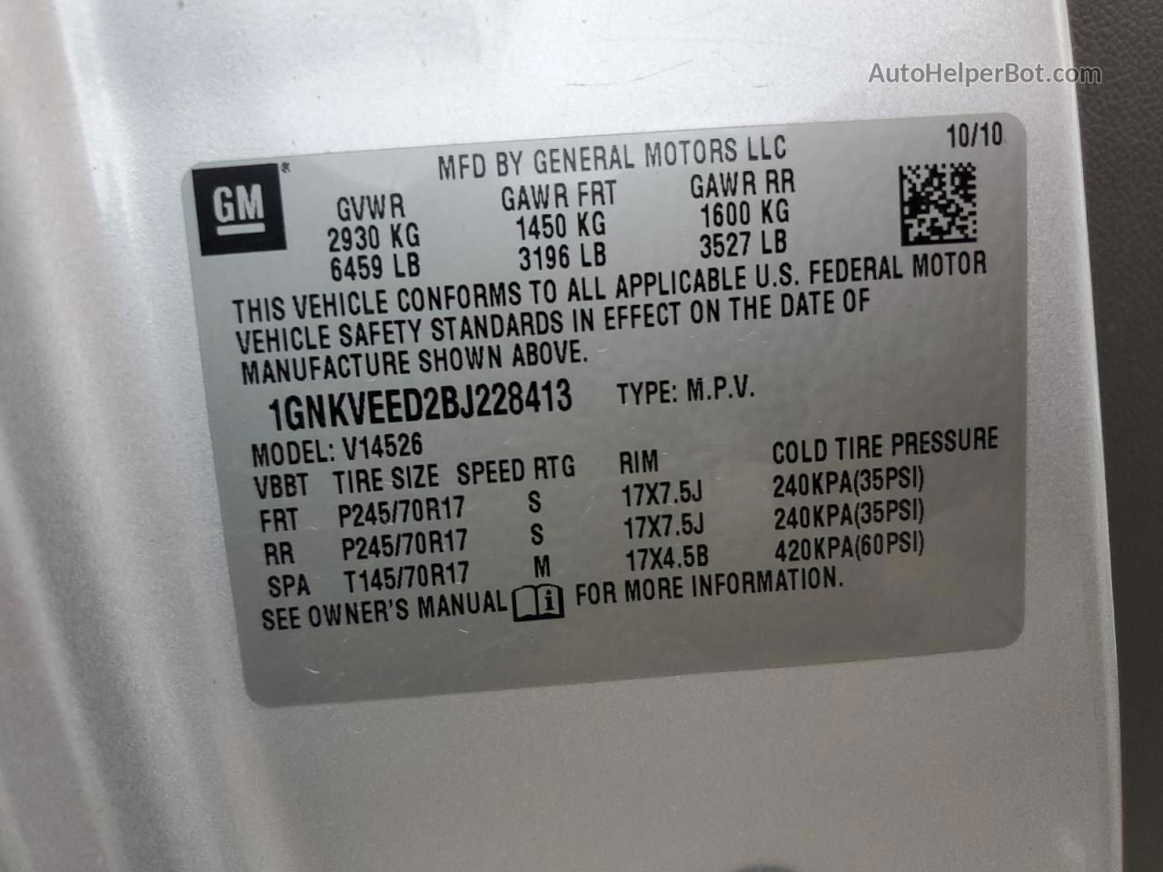 2011 Chevrolet Traverse Ls Silver vin: 1GNKVEED2BJ228413