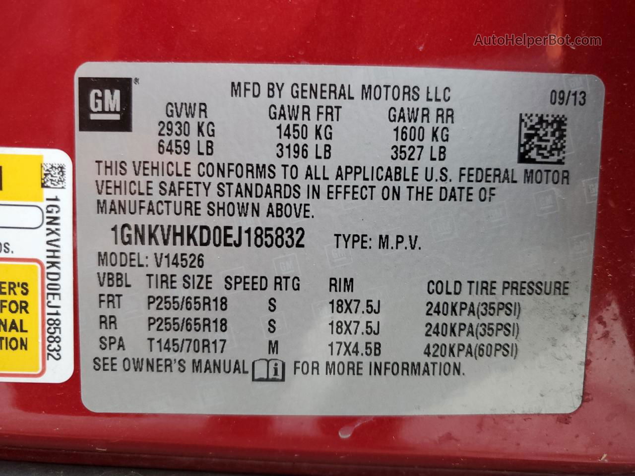 2014 Chevrolet Traverse Lt Red vin: 1GNKVHKD0EJ185832