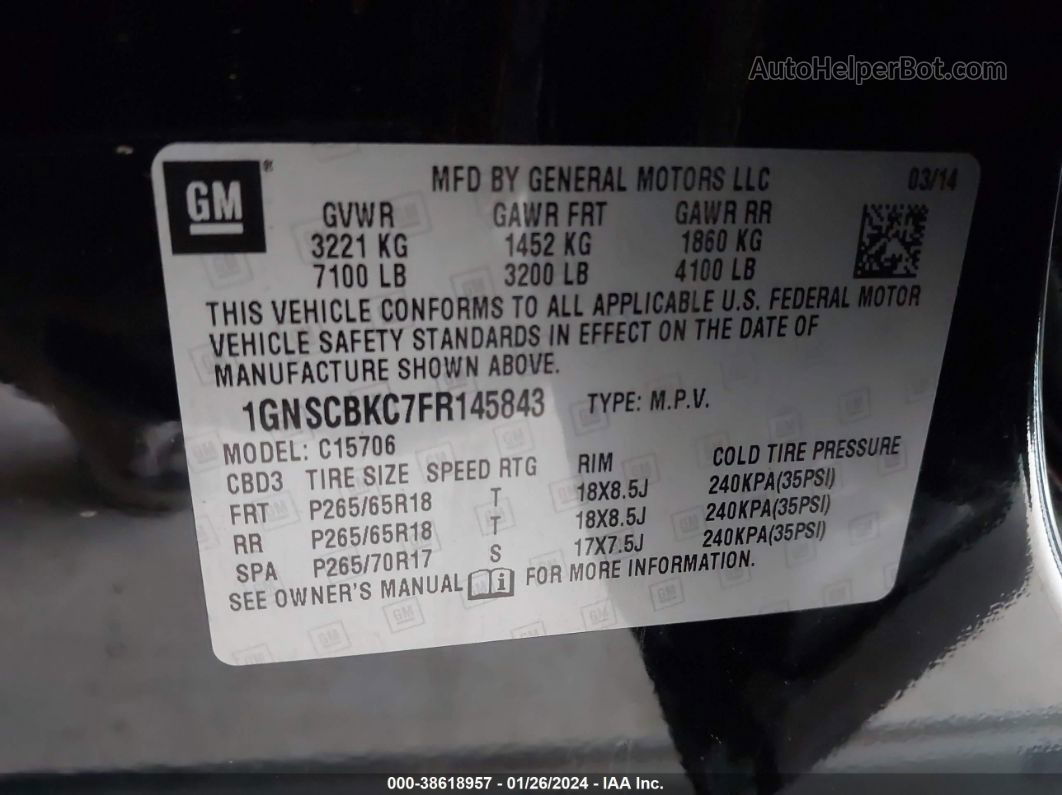 2015 Chevrolet Tahoe Lt Black vin: 1GNSCBKC7FR145843