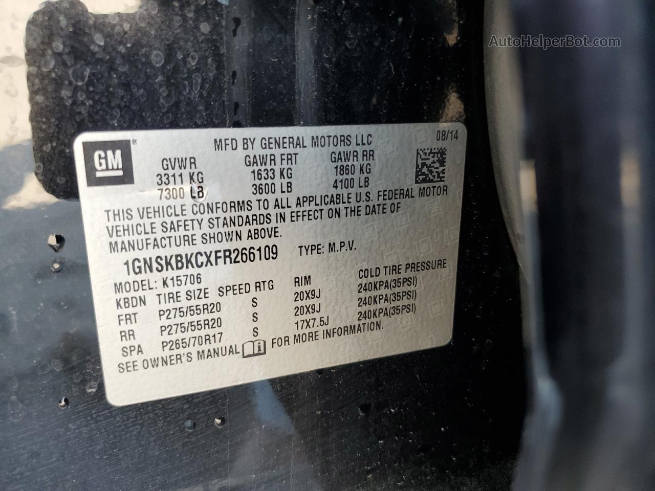 2015 Chevrolet Tahoe K1500 Lt Black vin: 1GNSKBKCXFR266109