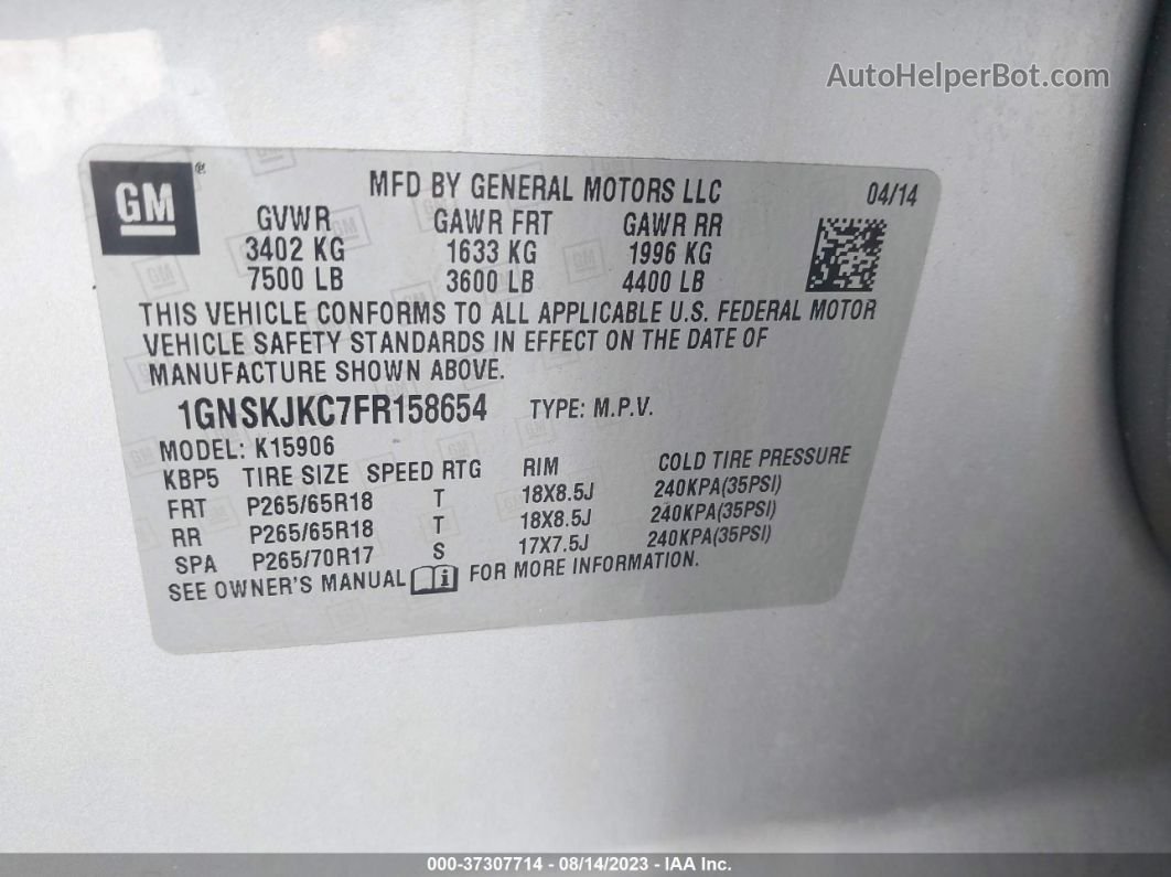 2015 Chevrolet Suburban Lt Silver vin: 1GNSKJKC7FR158654