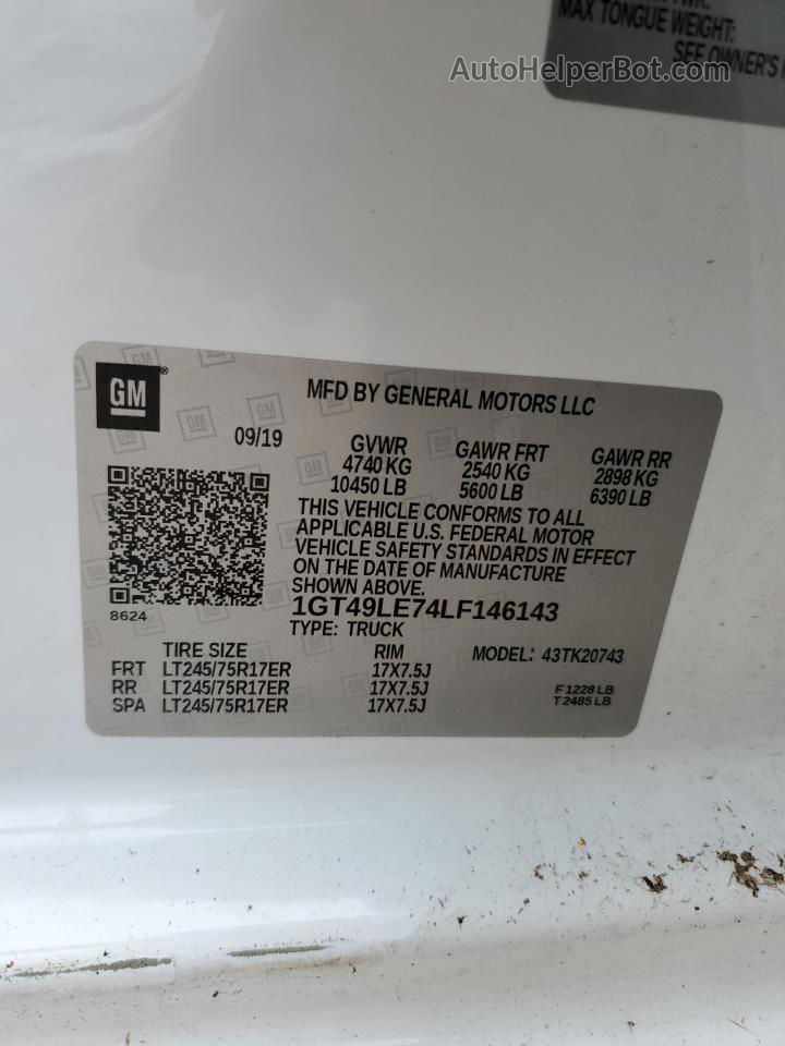 2020 Gmc Sierra K2500 Heavy Duty White vin: 1GT49LE74LF146143