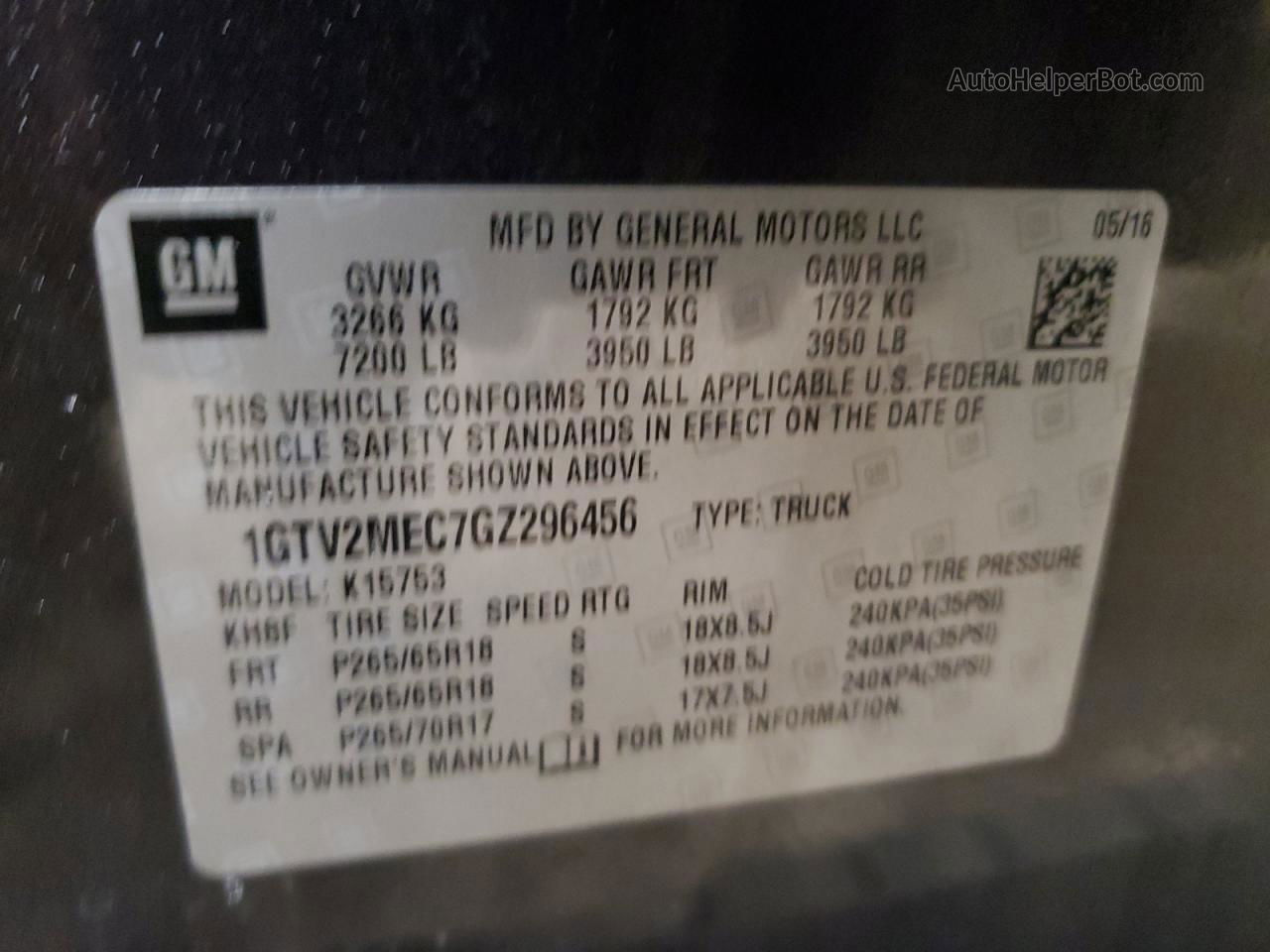 2016 Gmc Sierra K1500 Sle Черный vin: 1GTV2MEC7GZ296456