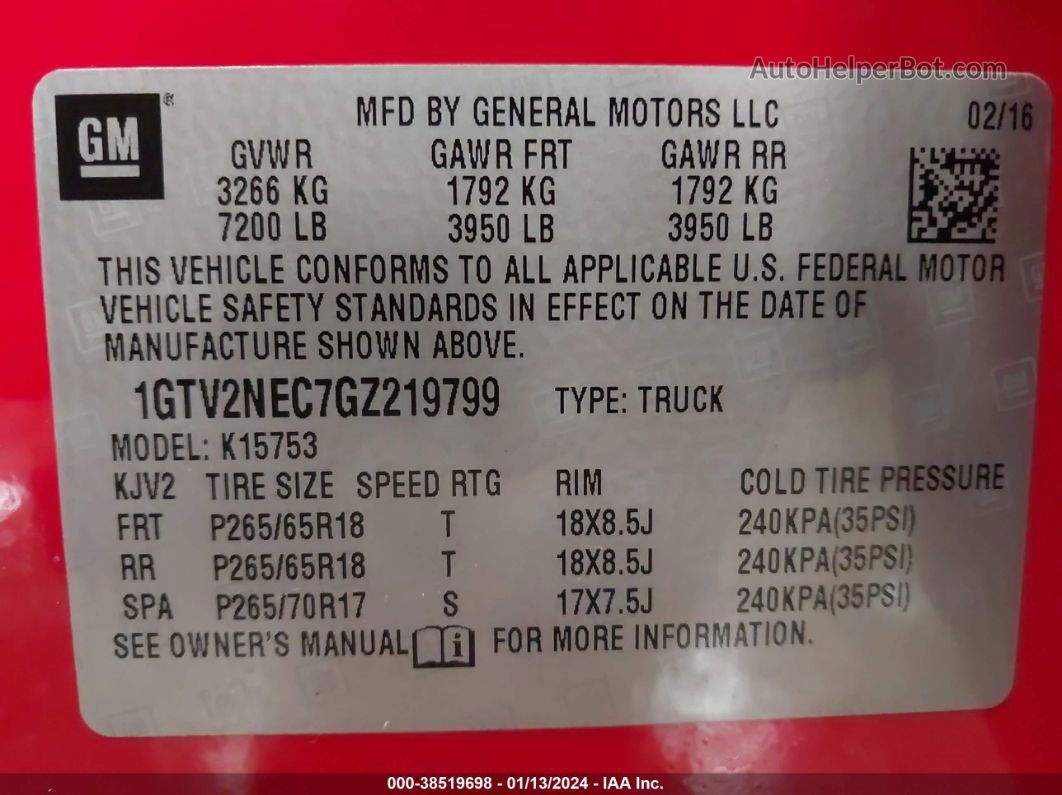 2016 Gmc Sierra 1500 Slt Red vin: 1GTV2NEC7GZ219799