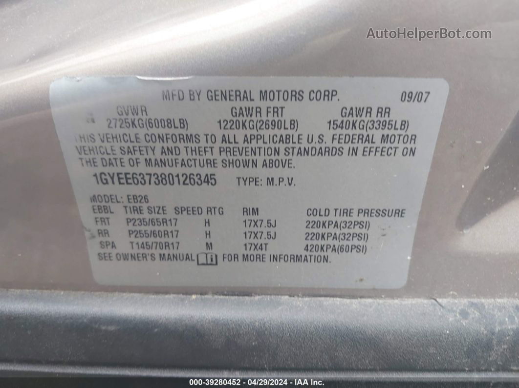 2008 Cadillac Srx V6 Tan vin: 1GYEE637380126345
