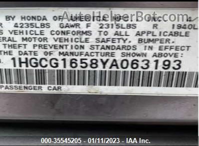 2000 Honda Accord Sdn Ex W/leather Gray vin: 1HGCG1658YA063193