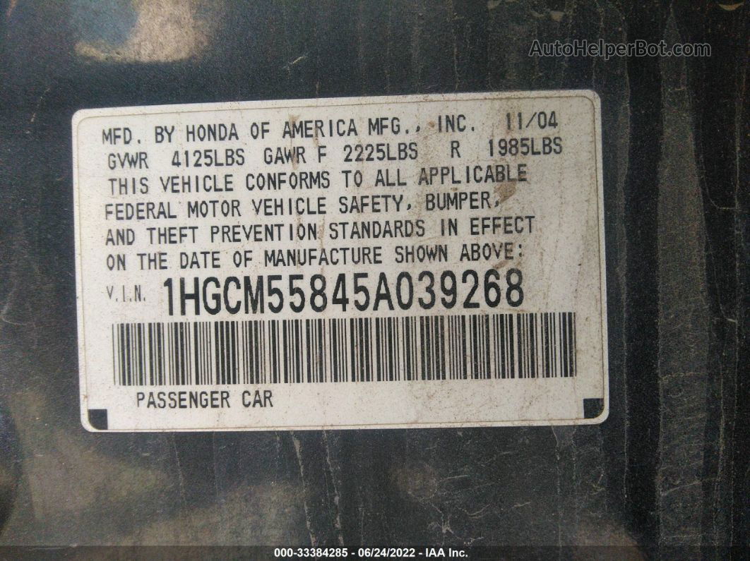 2005 Honda Accord 2.4 Ex Gray vin: 1HGCM55845A039268