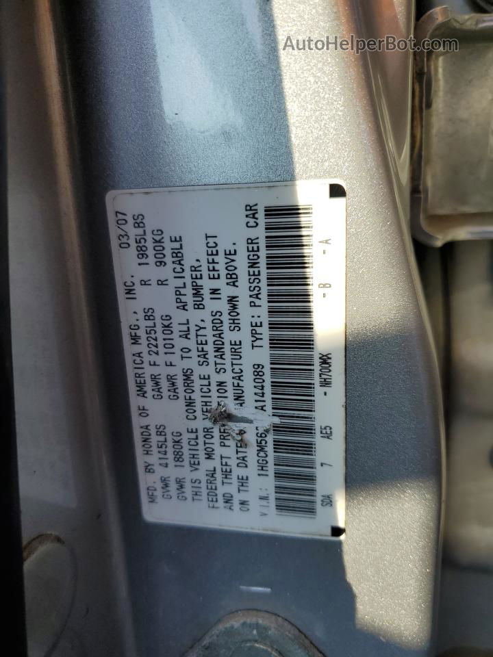 2007 Honda Accord Se Silver vin: 1HGCM56367A144089