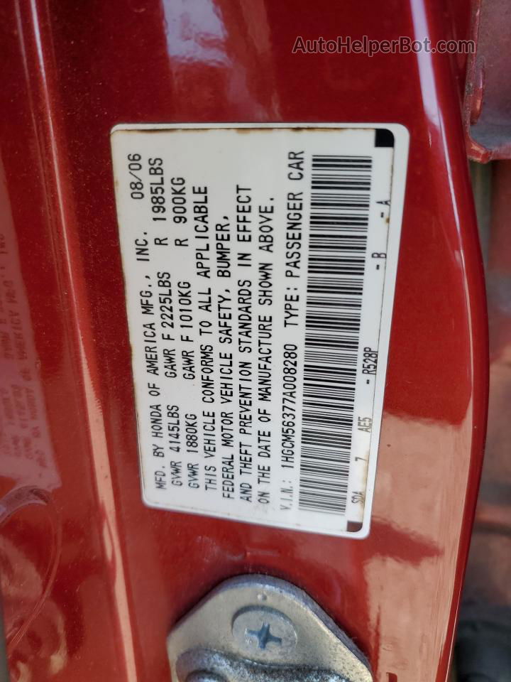 2007 Honda Accord Se Красный vin: 1HGCM56377A008280