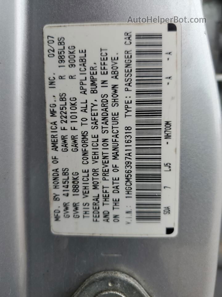 2007 Honda Accord Se Silver vin: 1HGCM56397A116318