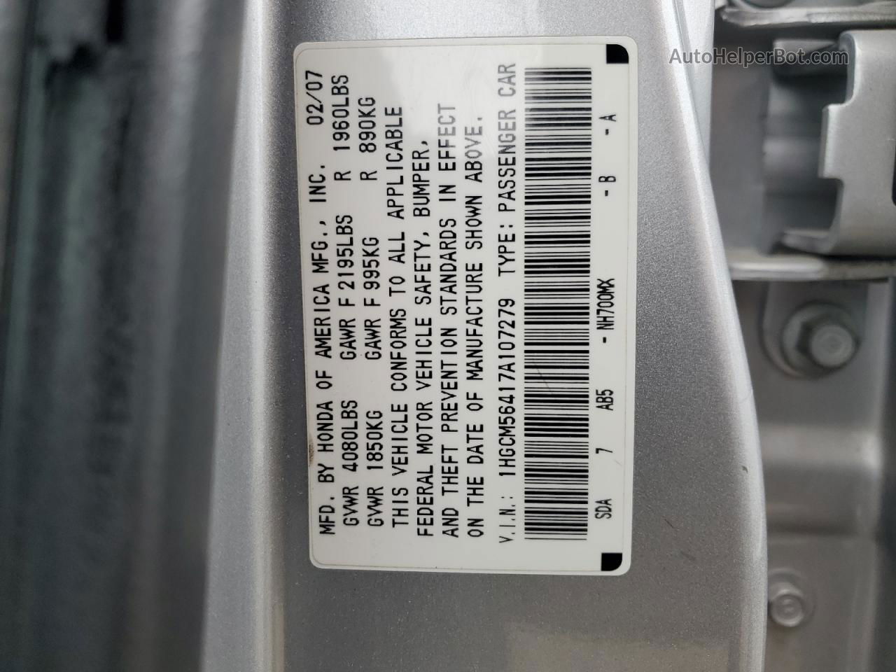 2007 Honda Accord Lx Silver vin: 1HGCM56417A107279