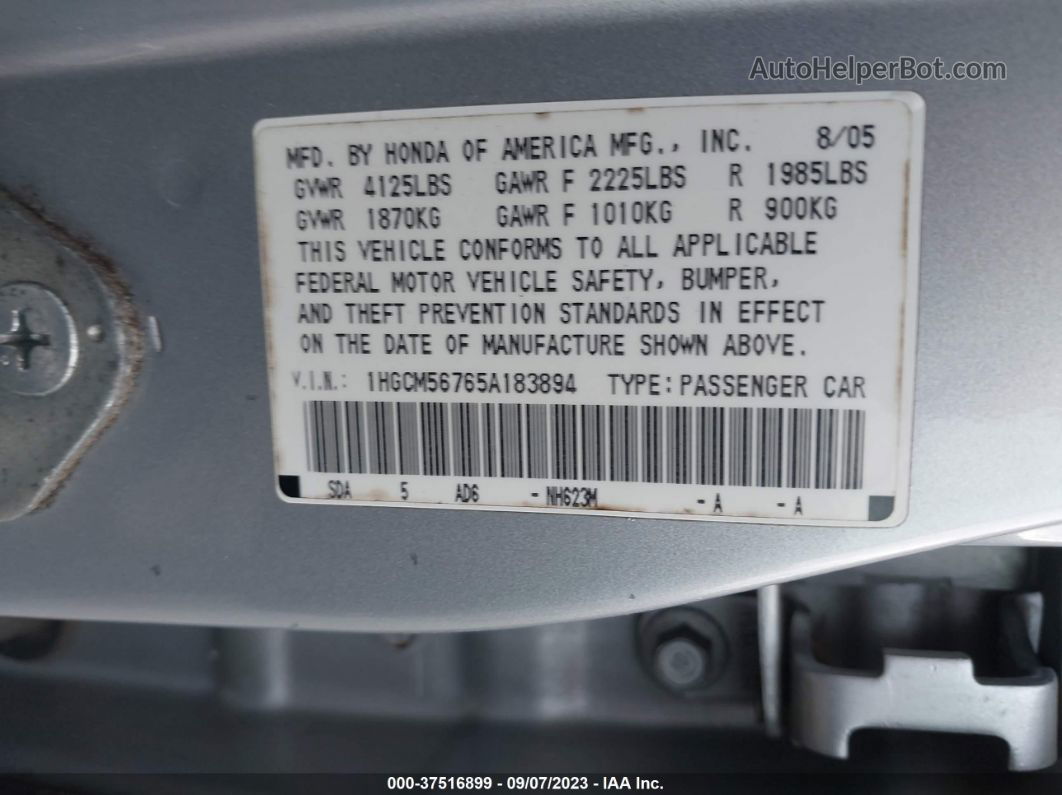 2005 Honda Accord Sdn Ex/ex-l With Navi Silver vin: 1HGCM56765A183894