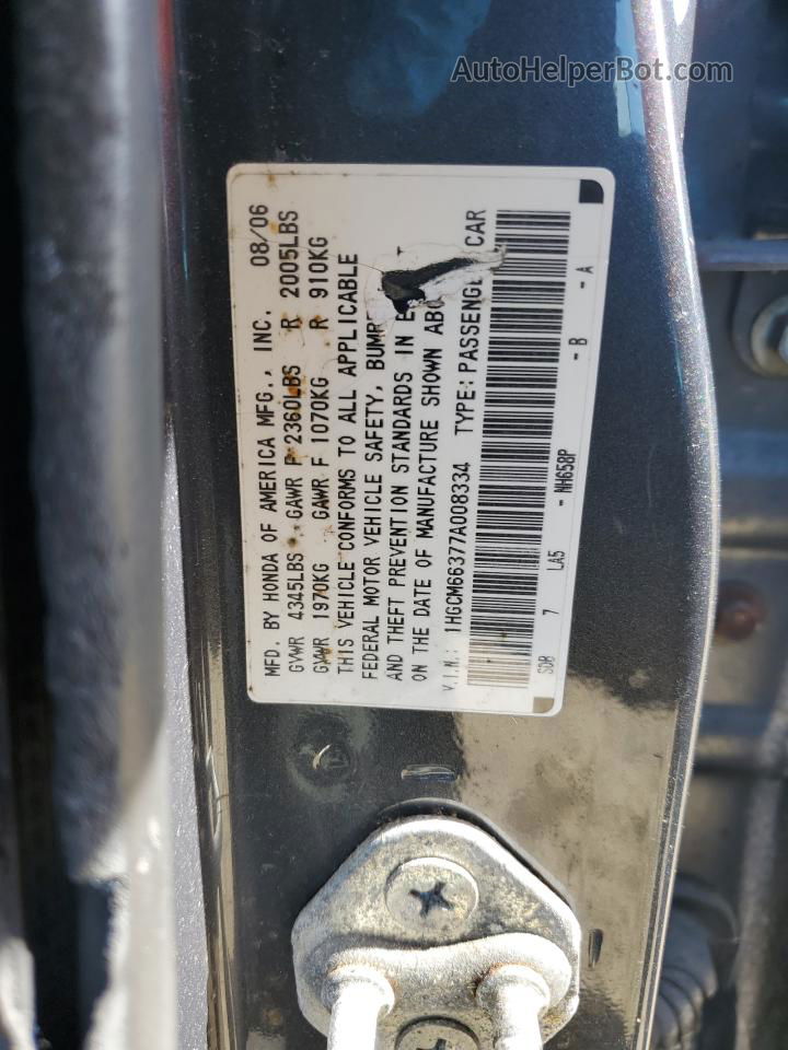 2007 Honda Accord Lx Угольный vin: 1HGCM66377A008334