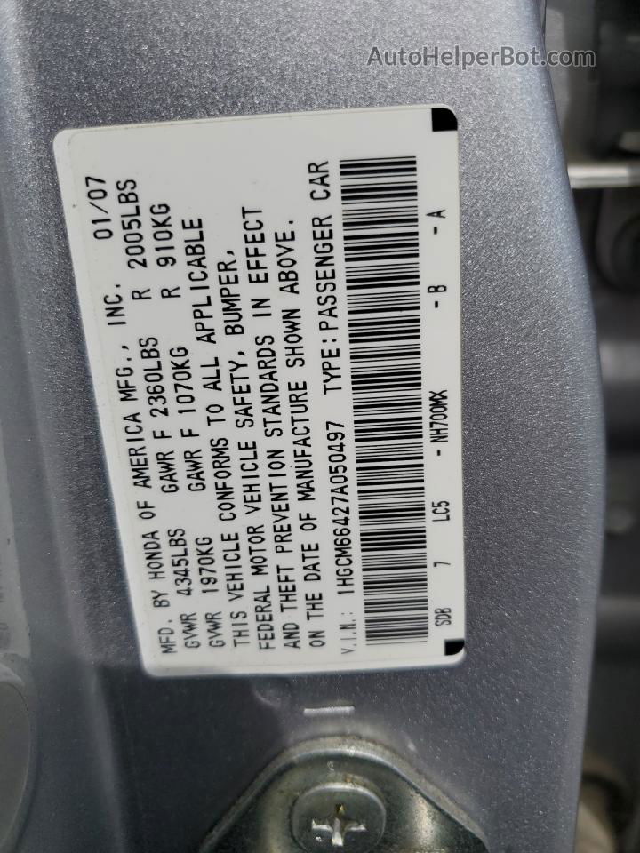 2007 Honda Accord Se Silver vin: 1HGCM66427A050497