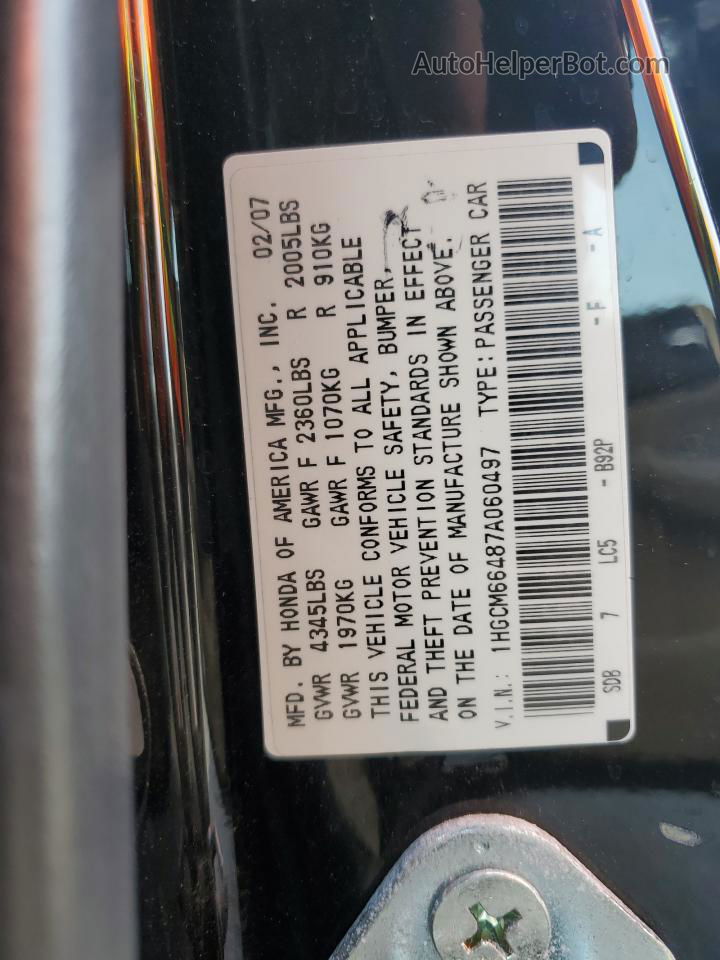 2007 Honda Accord Se Black vin: 1HGCM66487A060497