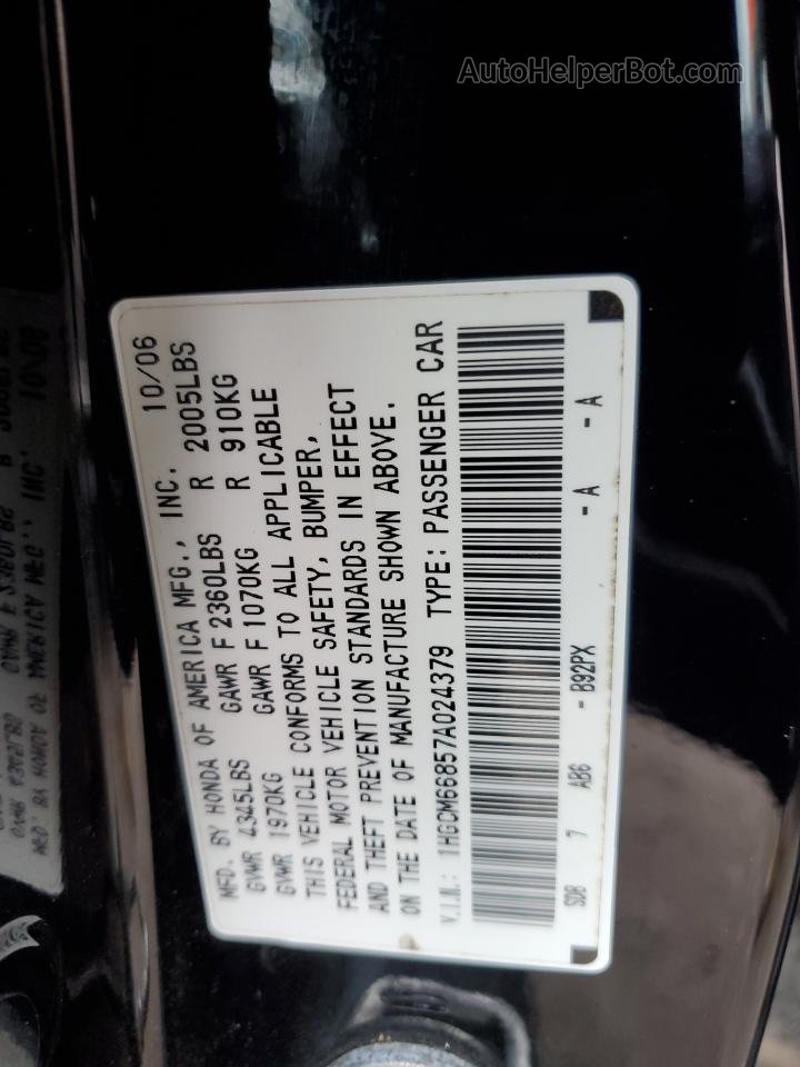 2007 Honda Accord Ex Black vin: 1HGCM66857A024379