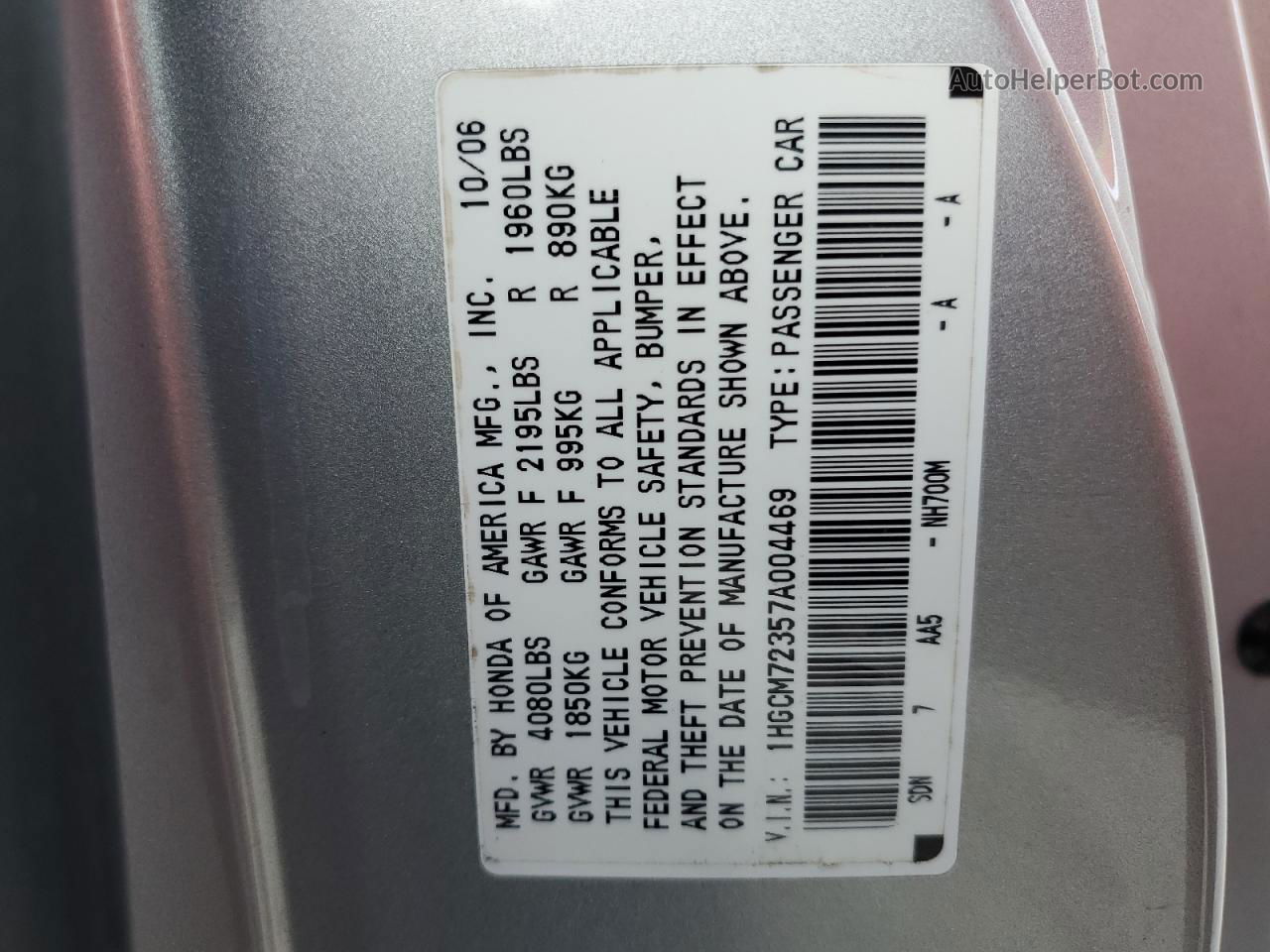 2007 Honda Accord Lx Silver vin: 1HGCM72357A004469