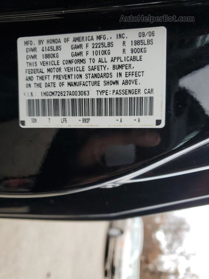 2007 Honda Accord Ex Black vin: 1HGCM72627A003063