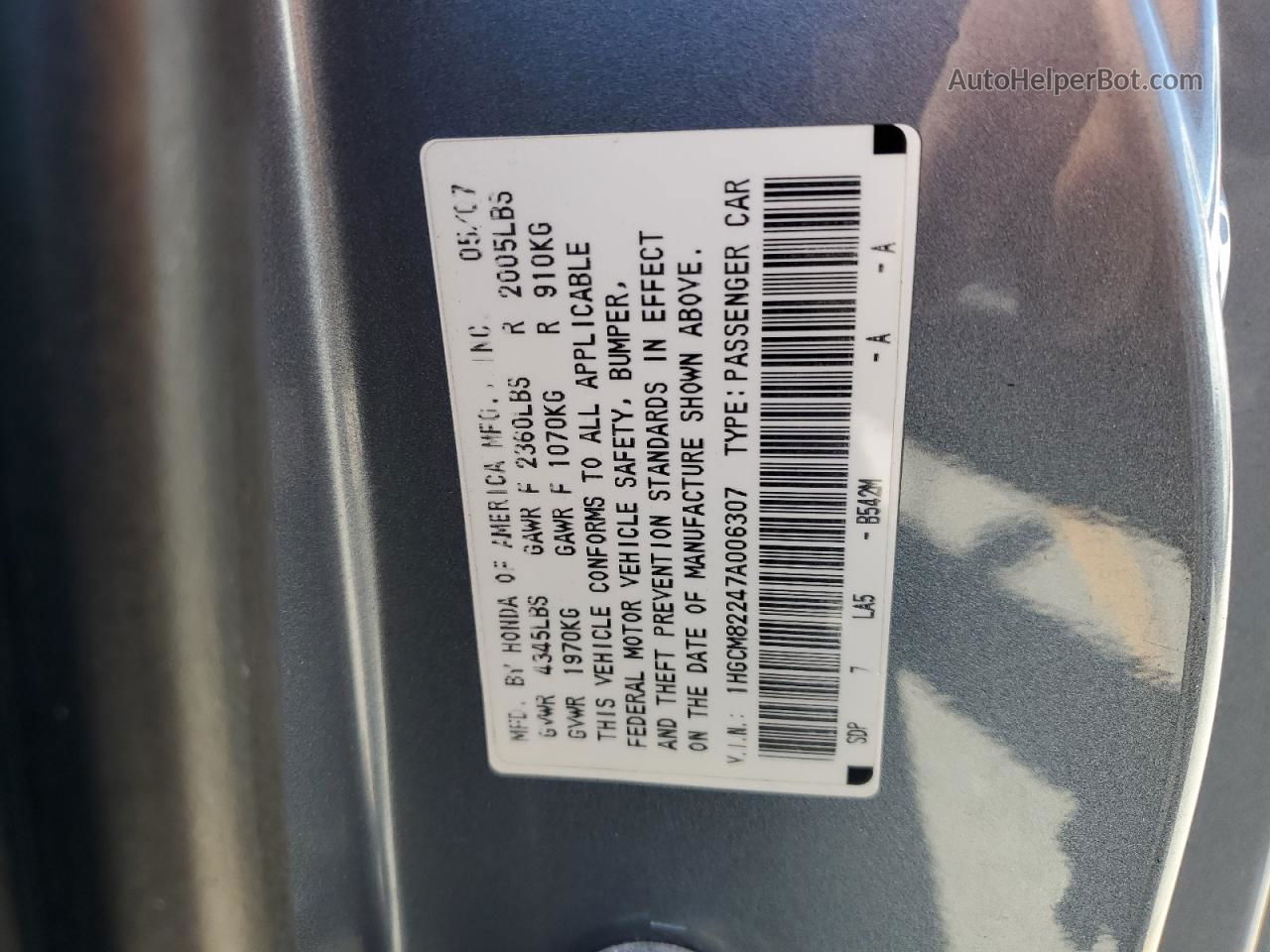 2007 Honda Accord Lx Charcoal vin: 1HGCM82247A006307