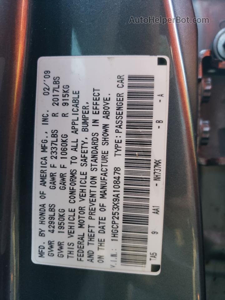 2009 Honda Accord Lx Gray vin: 1HGCP253X9A108478
