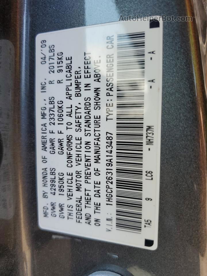 2009 Honda Accord Lx Charcoal vin: 1HGCP26319A143487