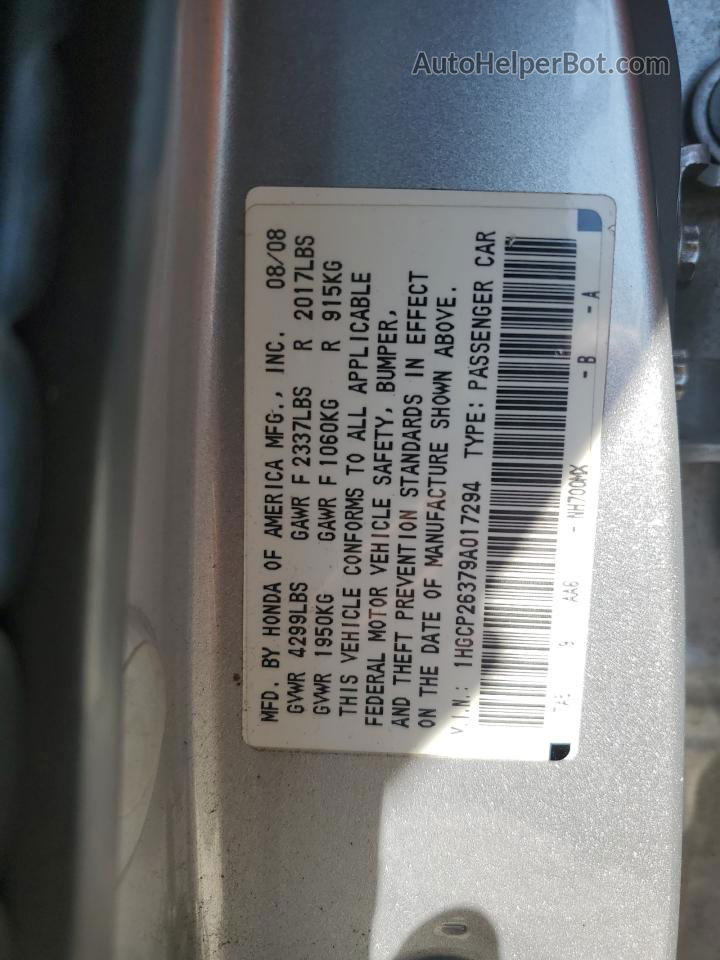 2009 Honda Accord Lx Silver vin: 1HGCP26379A017294