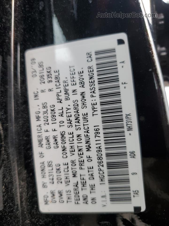 2009 Honda Accord Exl Black vin: 1HGCP26809A117961