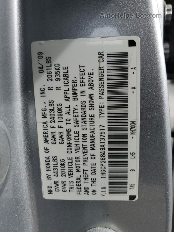 2009 Honda Accord Exl Silver vin: 1HGCP26849A137517