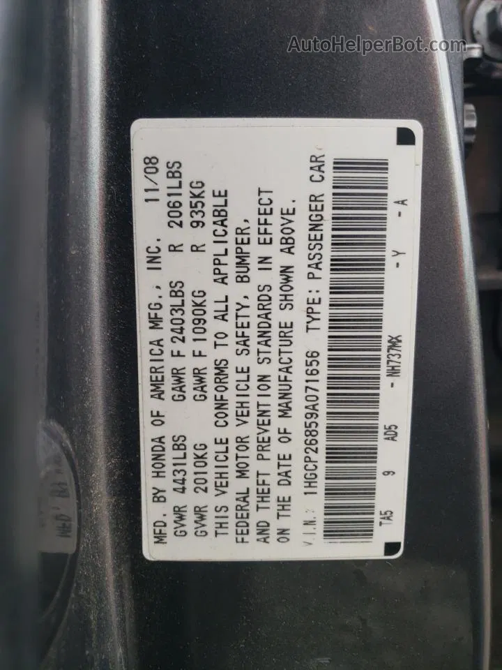 2009 Honda Accord Exl Gray vin: 1HGCP26859A071656