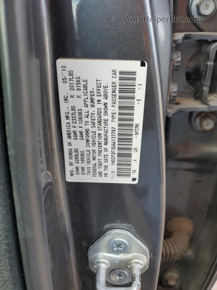 2010 Honda Accord Lx Gray vin: 1HGCP2F32AA137797