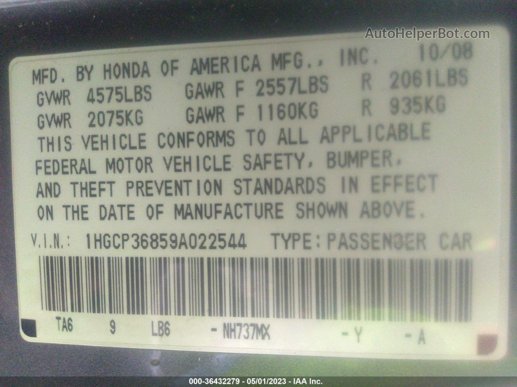 2009 Honda Accord 3.5 Ex-l Gray vin: 1HGCP36859A022544