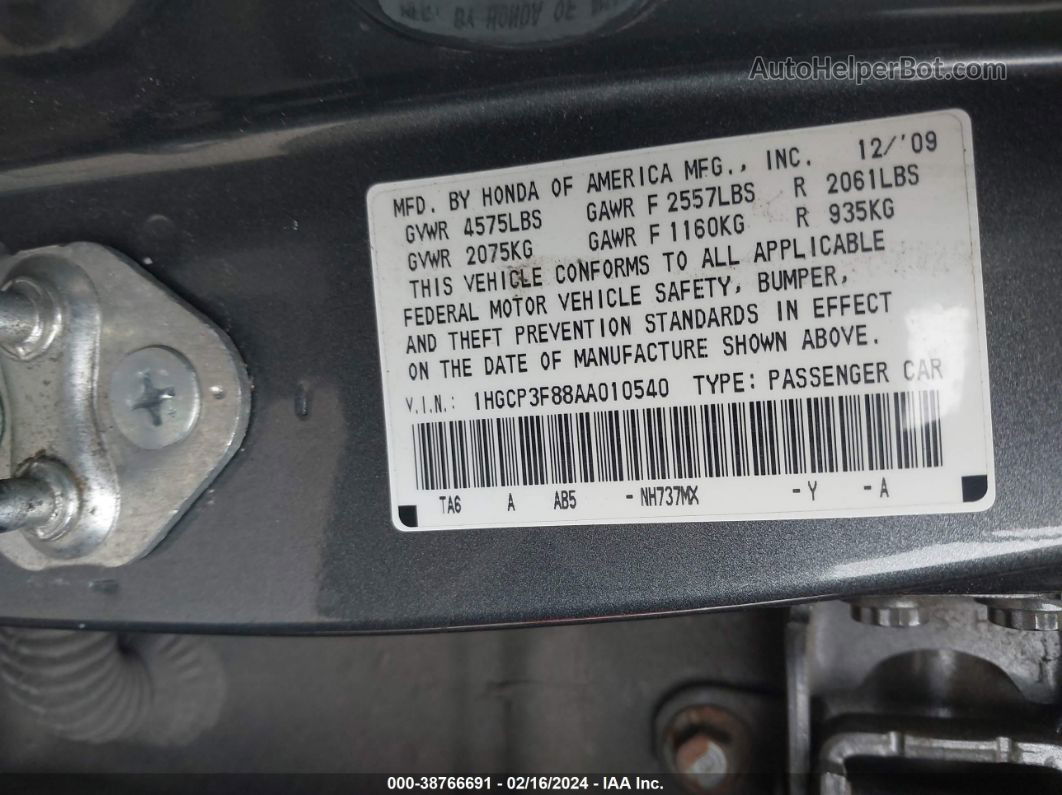 2010 Honda Accord 3.5 Ex-l Gray vin: 1HGCP3F88AA010540