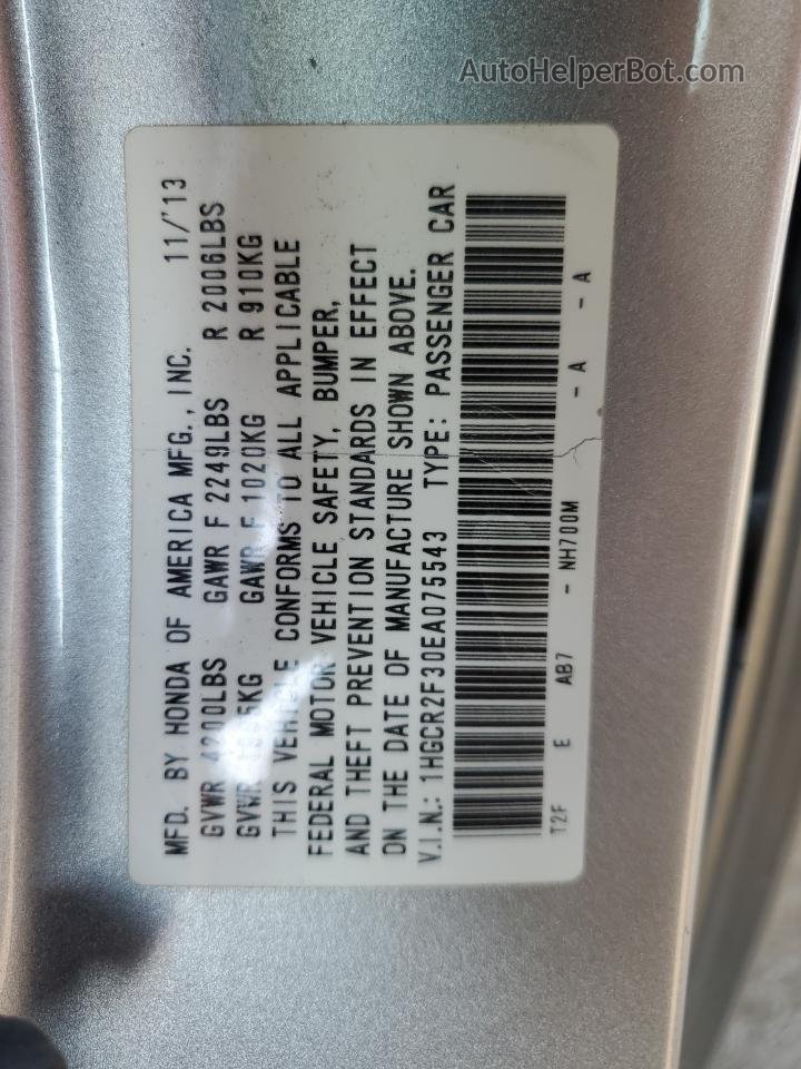 2014 Honda Accord Lx Silver vin: 1HGCR2F30EA075543