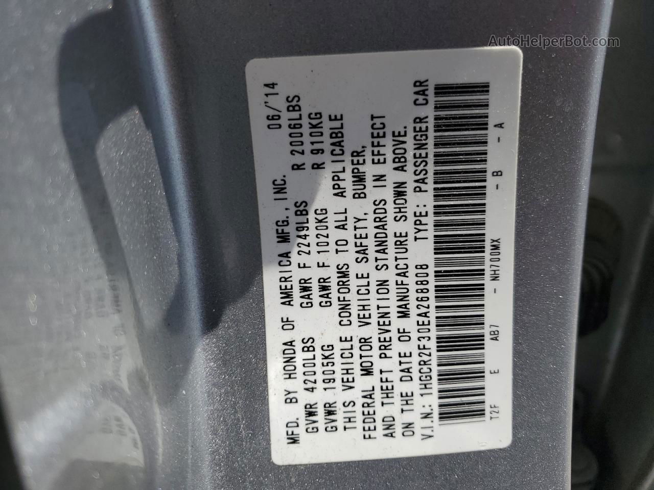 2014 Honda Accord Lx Серебряный vin: 1HGCR2F30EA268808