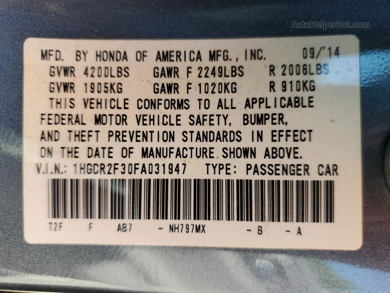 2015 Honda Accord Lx Gray vin: 1HGCR2F30FA031947