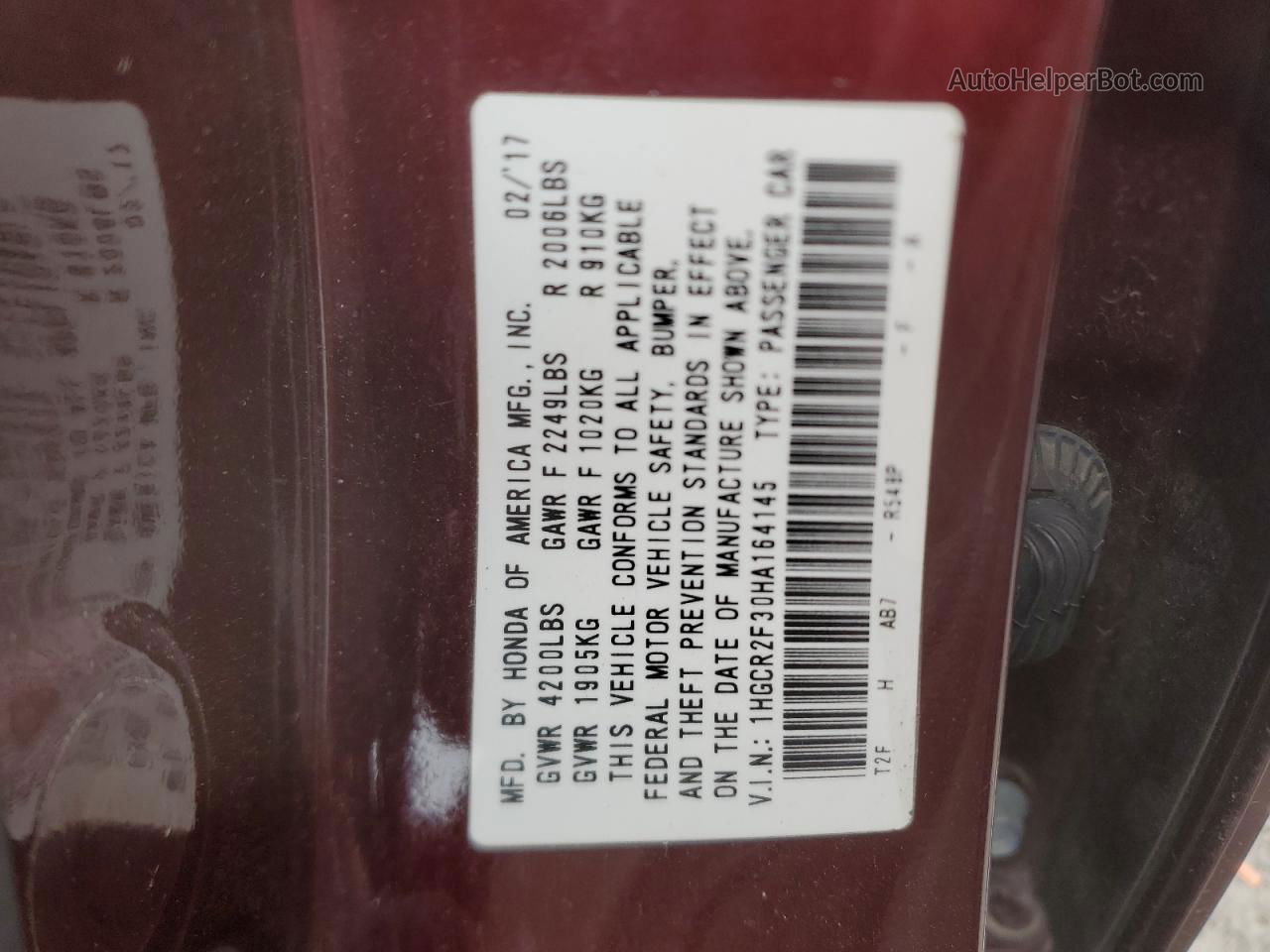 2017 Honda Accord Lx Maroon vin: 1HGCR2F30HA164145