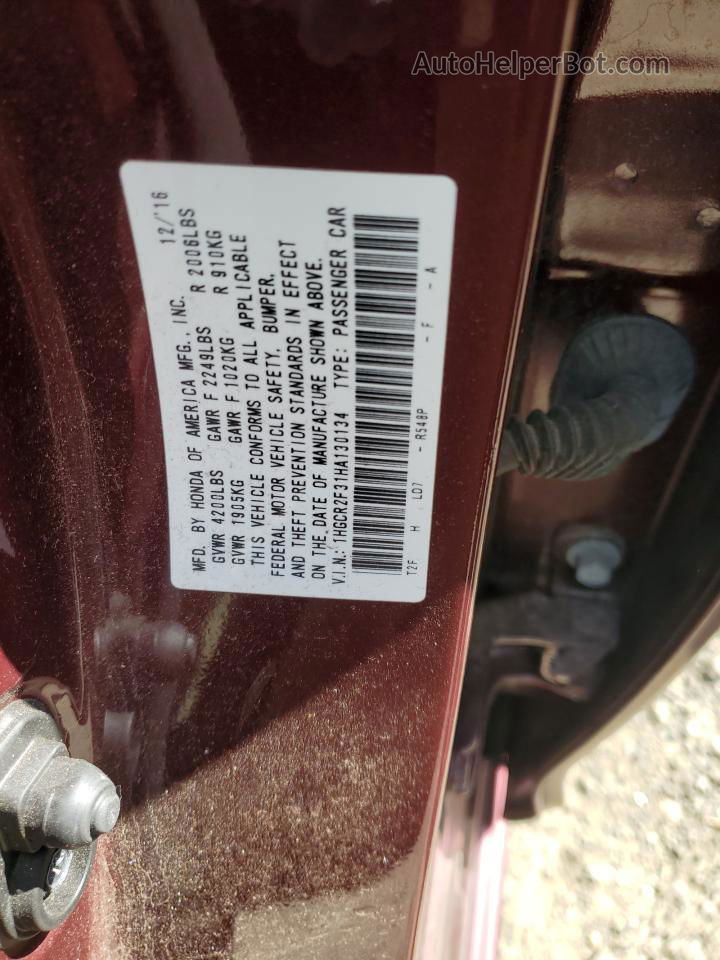 2017 Honda Accord Lx Maroon vin: 1HGCR2F31HA130134