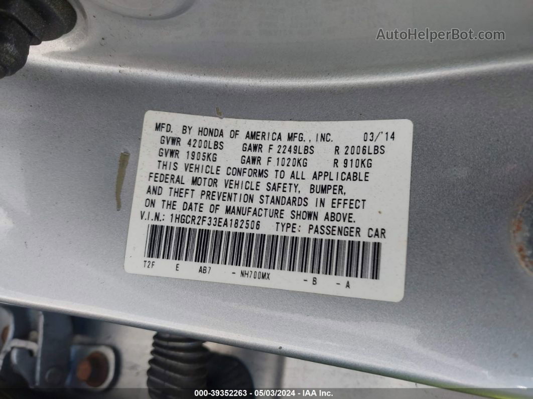 2014 Honda Accord Lx Серебряный vin: 1HGCR2F33EA182506