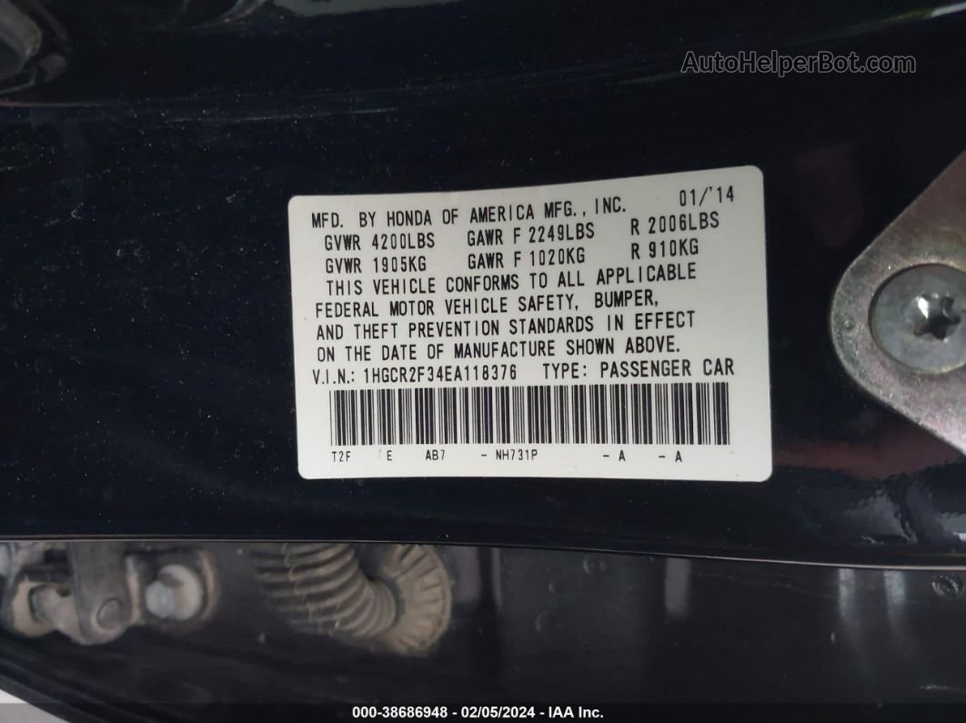 2014 Honda Accord Lx Black vin: 1HGCR2F34EA118376