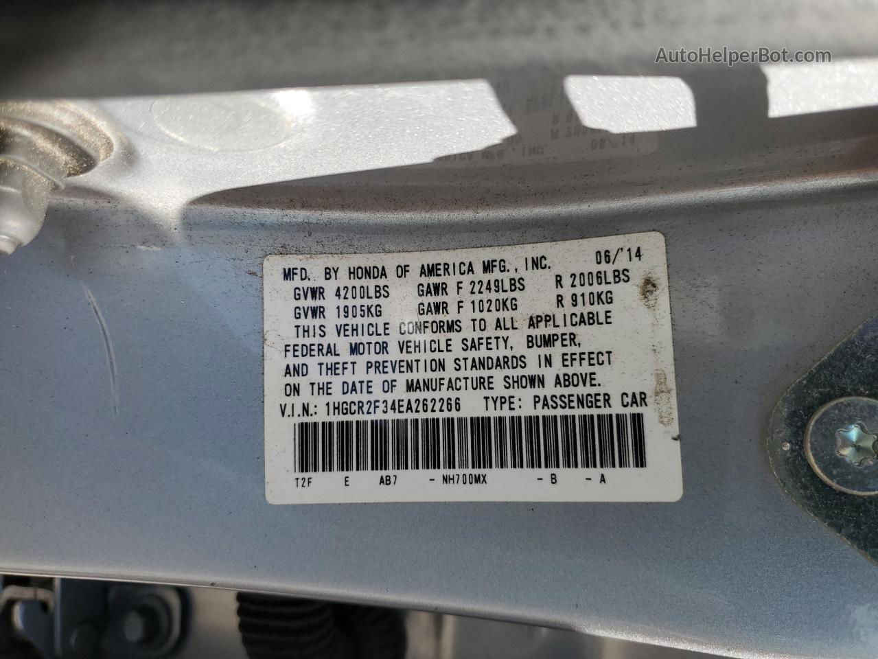 2014 Honda Accord Lx Silver vin: 1HGCR2F34EA262266