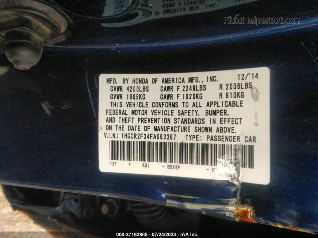 2015 Honda Accord Sedan Lx Blue vin: 1HGCR2F34FA093397