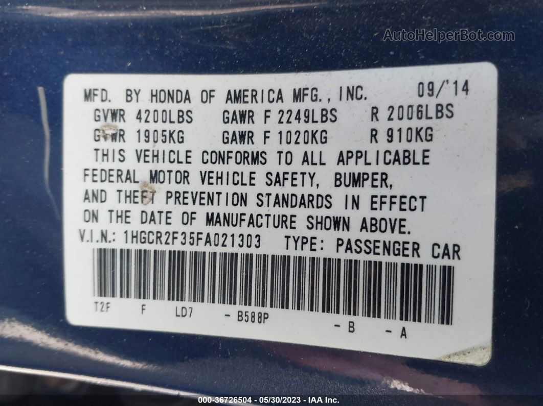 2015 Honda Accord Sedan Lx Dark Blue vin: 1HGCR2F35FA021303