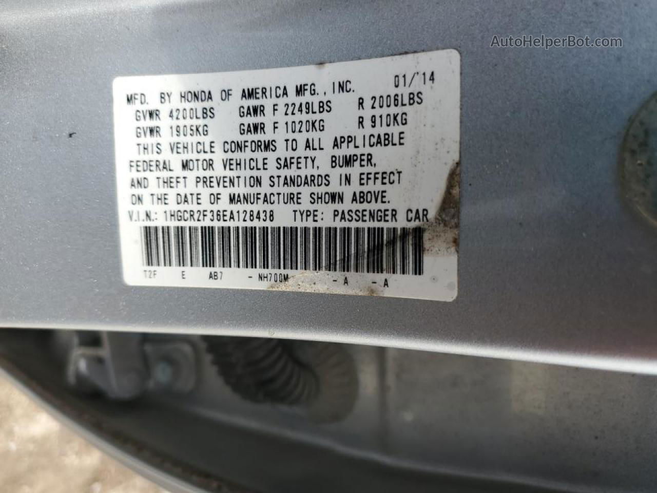 2014 Honda Accord Lx Серебряный vin: 1HGCR2F36EA128438