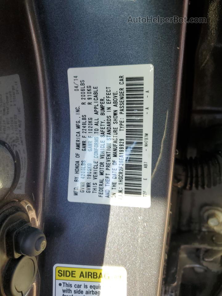 2014 Honda Accord Lx Gray vin: 1HGCR2F36EA199929