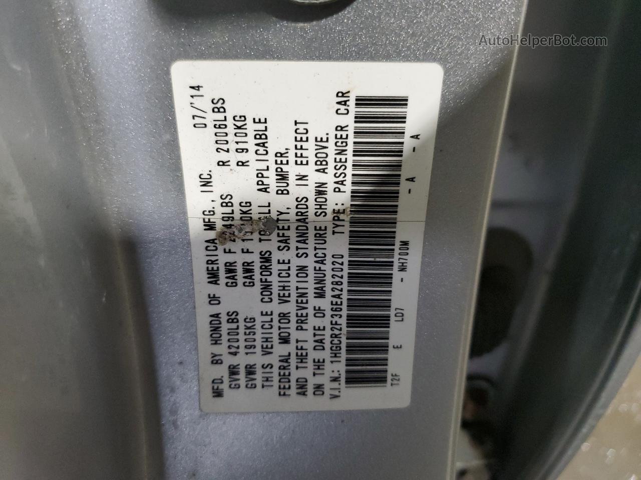 2014 Honda Accord Lx Silver vin: 1HGCR2F36EA282020