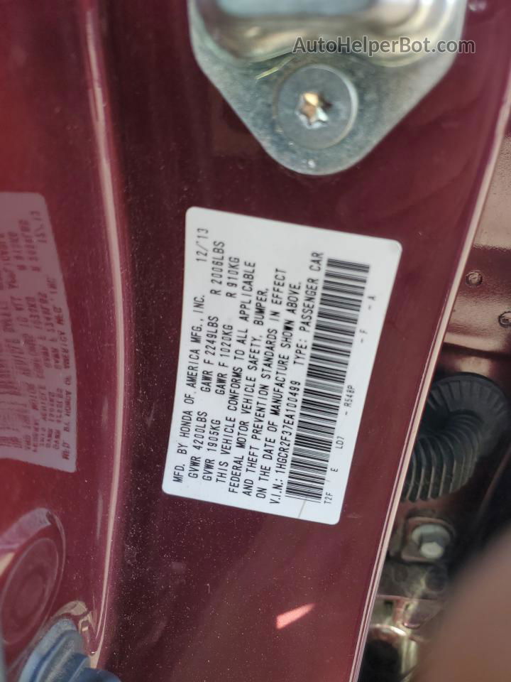 2014 Honda Accord Lx Burgundy vin: 1HGCR2F37EA100499