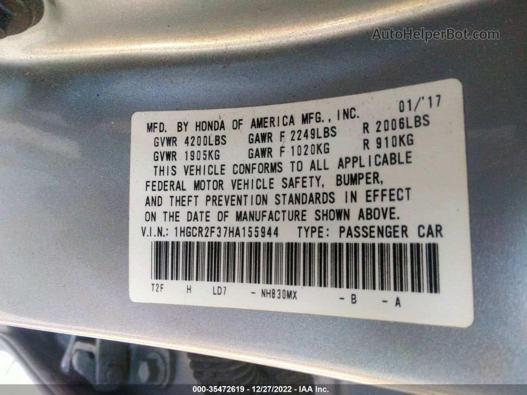2017 Honda Accord Sedan Lx Silver vin: 1HGCR2F37HA155944