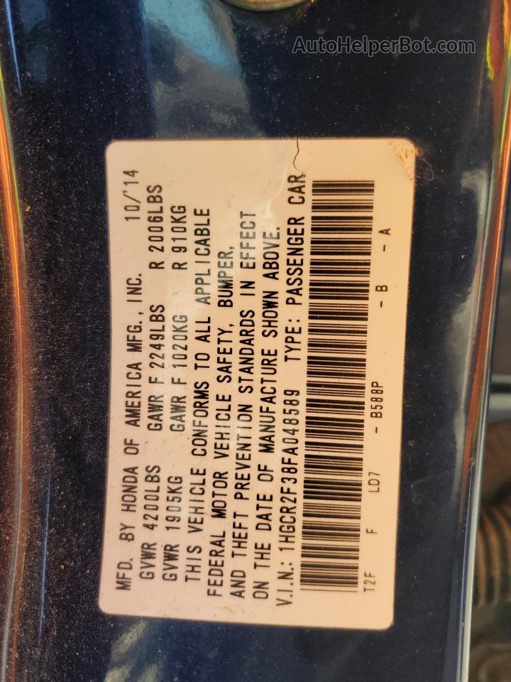 2015 Honda Accord Lx Синий vin: 1HGCR2F38FA048589