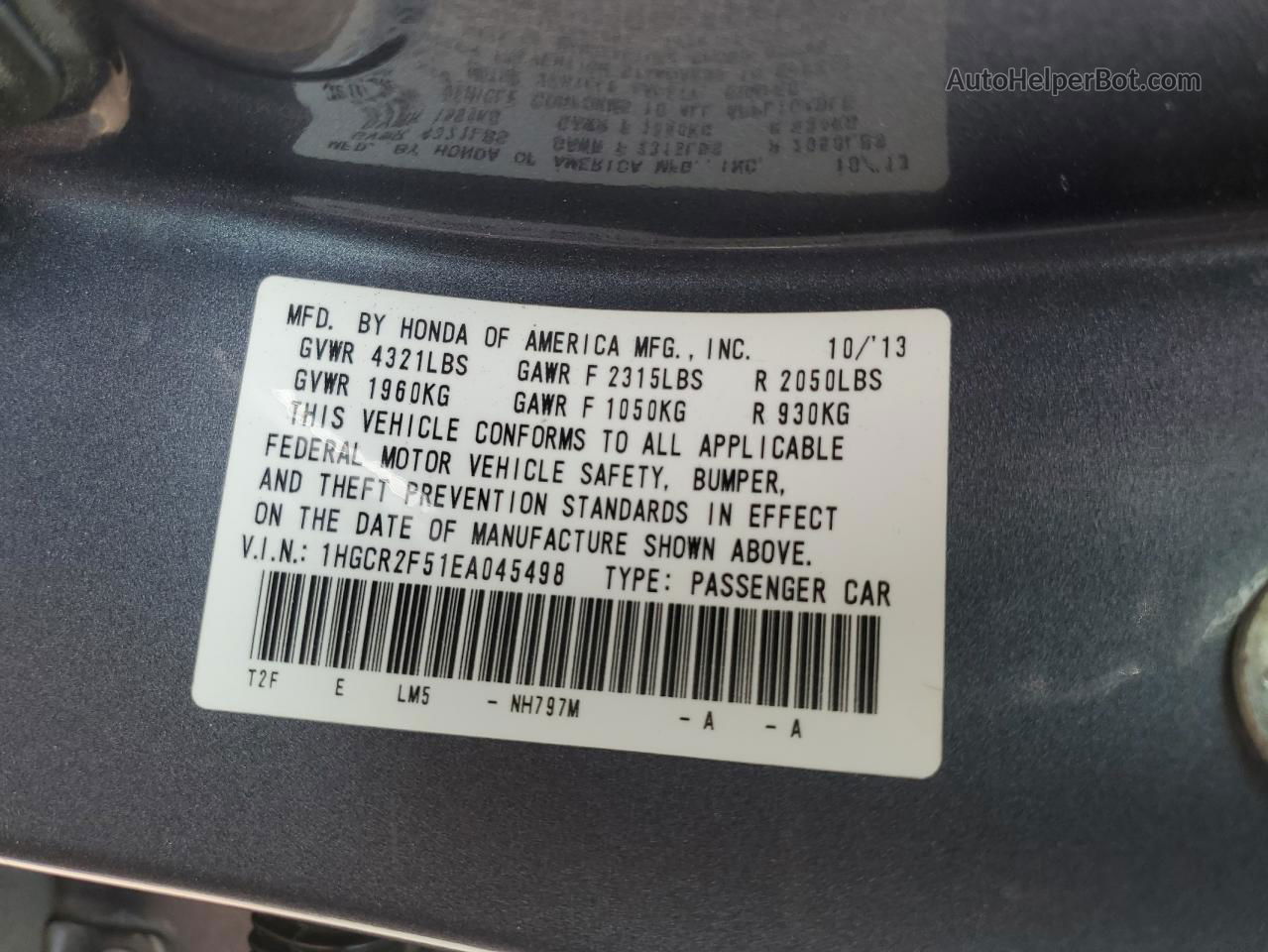 2014 Honda Accord Sport Gray vin: 1HGCR2F51EA045498